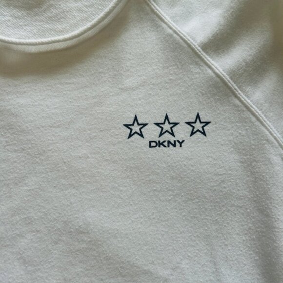 DKNY Ladies Top Medium White Logo Raw Hems read - Picture 2 of 7